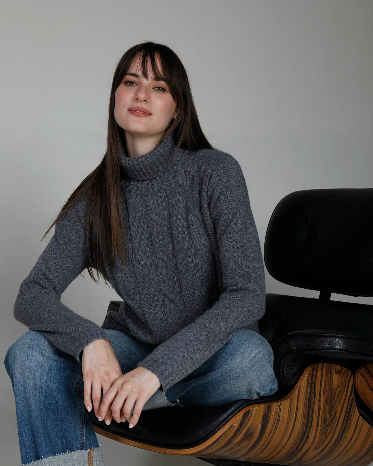 Dolcevita spalla bassa a trecce in lana e cashmere