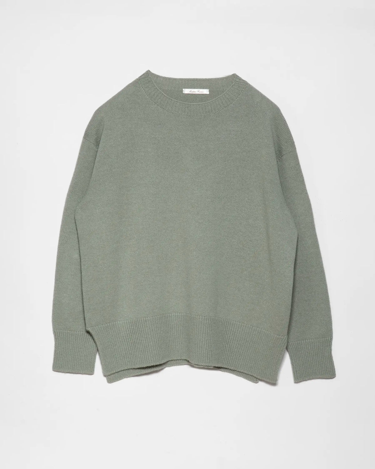 Maglione lungo donna girocollo con spacchi laterali in lana e cashmere colore Verde. Brand Matteo Fiorio Maglieria.