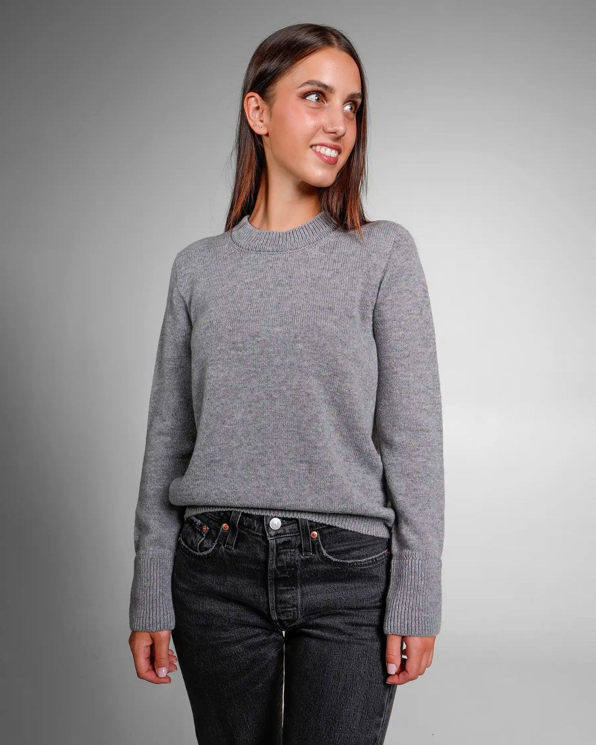 Girocollo con collo e polsi lavorati a costina Lana e Cashmere