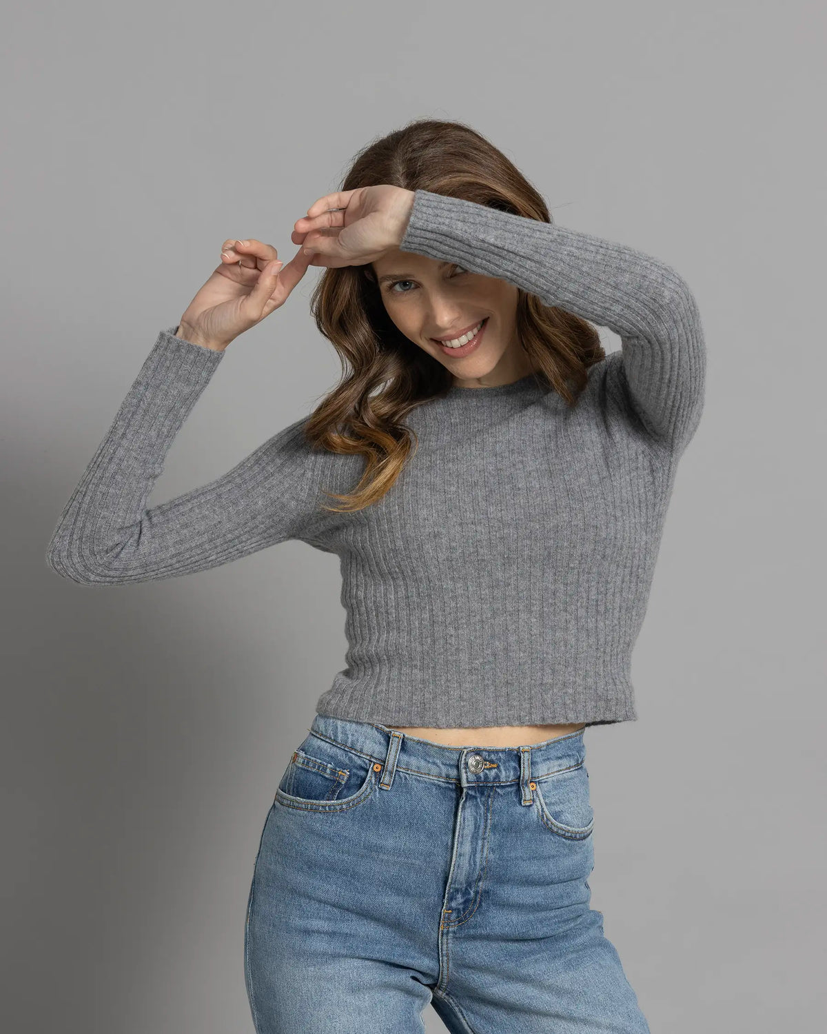 Girocollo corto a costina in puro Cashmere