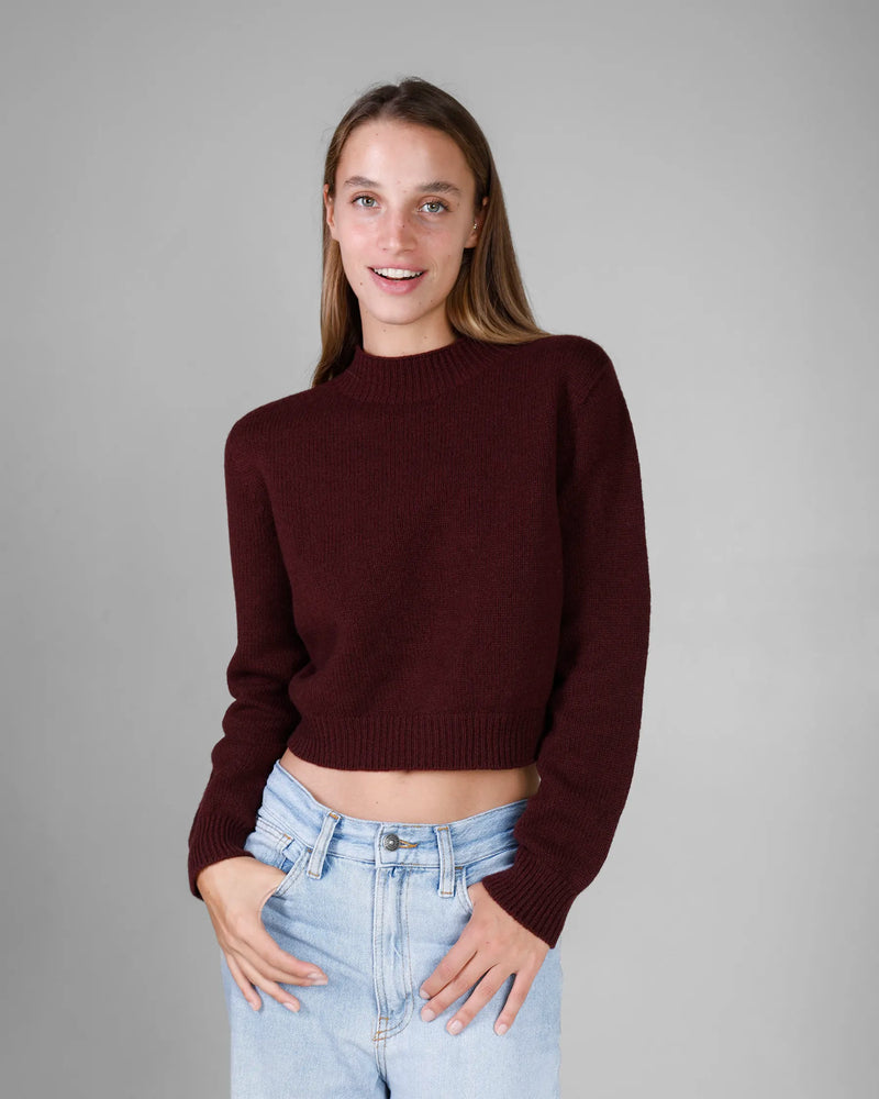 Maglione donna con collo lupetto in lana e cashmere colore Bordeaux, made in Italy. Brand Matteo Fiorio Maglieria.