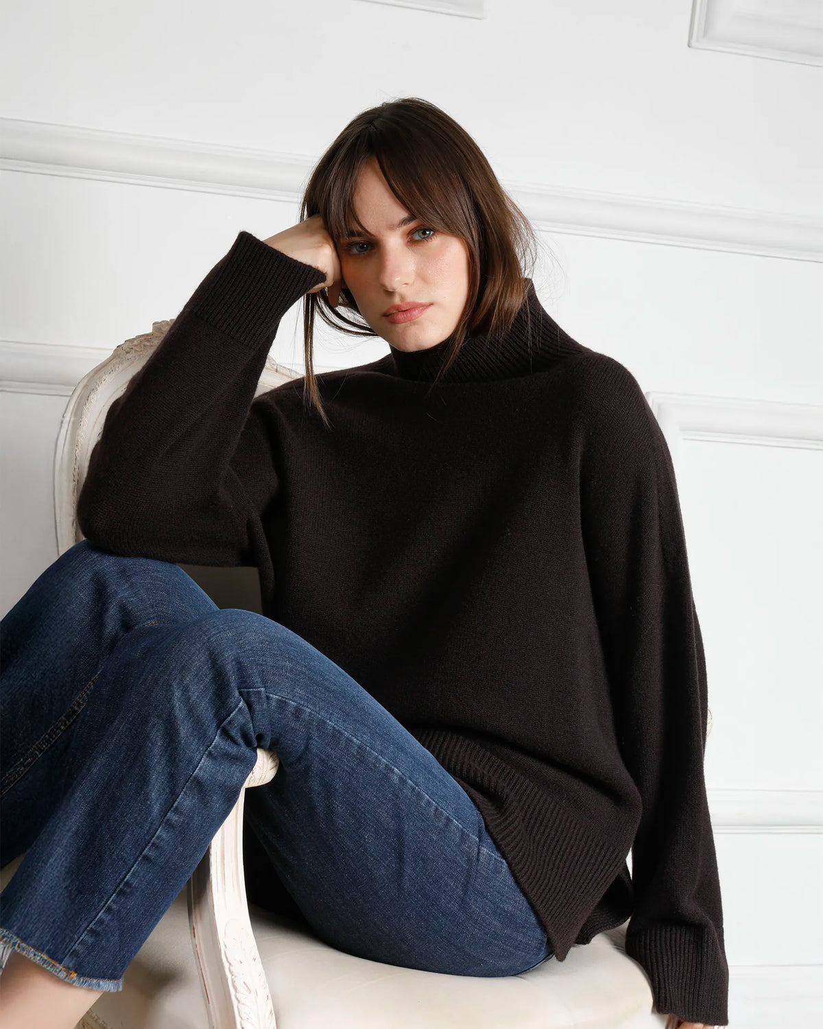 Maxi magli donna in Puro Cashmere colore Marrone, made in Italy. Brand Matteo Fiorio Maglieria