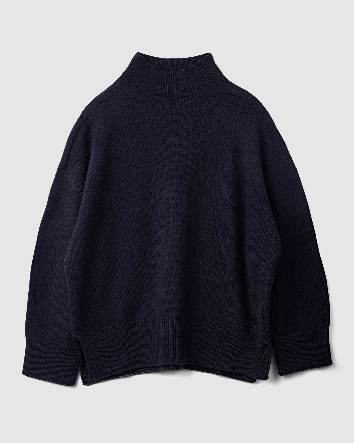 Lupetto donna in lana e cashmere colore Blu, spacchi laterali, Made in Italy - Matteo Fiorio Maglieria