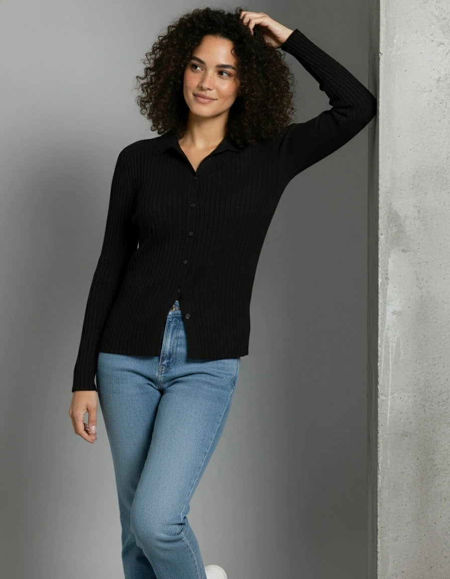 Camicetta a costina in puro Cashmere